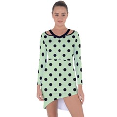 Large Black Polka Dots On Tea Green - Asymmetric Cut-out Shift Dress by FashionLane