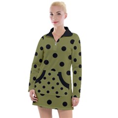Large Black Polka Dots On Woodbine Green - Women s Long Sleeve Casual Dress by FashionLane