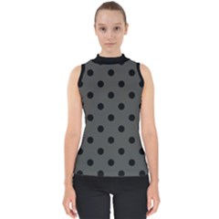 Large Black Polka Dots On Beluga Grey - Mock Neck Shell Top by FashionLane