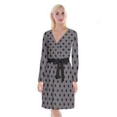 Large Black Polka Dots On Carbon Grey - Long Sleeve Velvet Front Wrap Dress by FashionLane