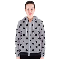 Large Black Polka Dots On Chalice Silver Grey - Women s Zipper Hoodie by FashionLane