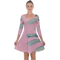 Palm Leaf On Pink Quarter Sleeve Skater Dress by goljakoff