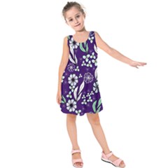 Floral Blue Pattern Kids  Sleeveless Dress by MintanArt