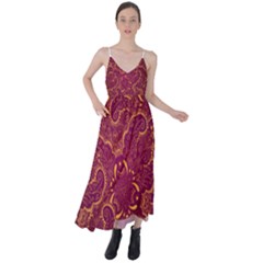 Golden Red Pattern Tie Back Maxi Dress by designsbymallika