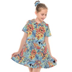 Butterfly And Flowers Kids  Short Sleeve Shirt Dress by goljakoff