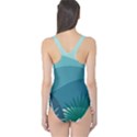 Illustration Of Palm Leaves Waves Mountain Hills One Piece Swimsuit View2