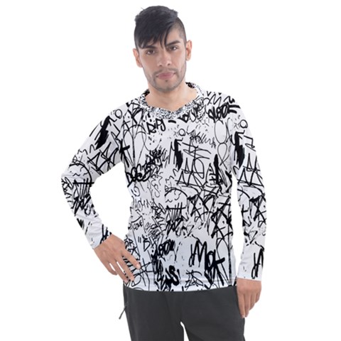 Black And White Graffiti Abstract Collage Men s Pique Long Sleeve Tee by dflcprintsclothing