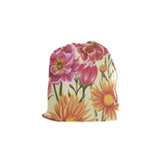 Retro Flowers Drawstring Pouch (small) by goljakoff