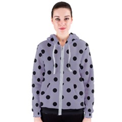 Large Black Polka Dots On Coin Grey - Women s Zipper Hoodie by FashionLane
