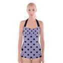 Large Black Polka Dots On Coin Grey - Boyleg Halter Swimsuit  View1