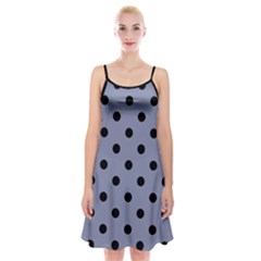Large Black Polka Dots On Cool Grey - Spaghetti Strap Velvet Dress by FashionLane
