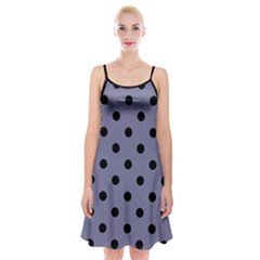 Large Black Polka Dots On Flint Grey - Spaghetti Strap Velvet Dress by FashionLane