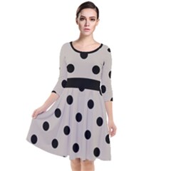 Large Black Polka Dots On Pale Grey - Quarter Sleeve Waist Band Dress by FashionLane