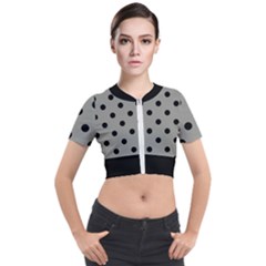 Large Black Polka Dots On Trout Grey - Short Sleeve Cropped Jacket by FashionLane