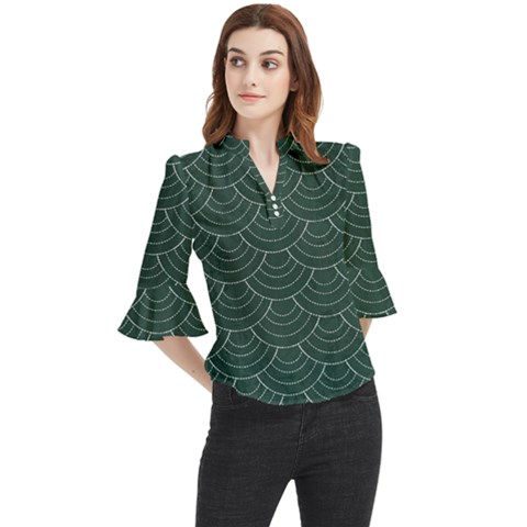 Green Sashiko Loose Horn Sleeve Chiffon Blouse by goljakoff