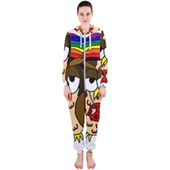  Rainbow Stoner Owl Hooded Jumpsuit (ladies)  by IIPhotographyAndDesigns