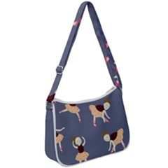 Cute  Pattern With  Dancing Ballerinas On The Blue Background Zip Up Shoulder Bag by EvgeniiaBychkova