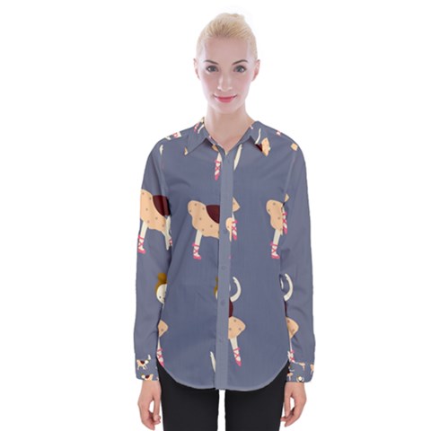 Cute  Pattern With  Dancing Ballerinas On The Blue Background Womens Long Sleeve Shirt by EvgeniiaBychkova