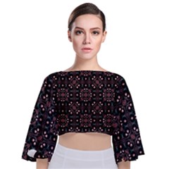 Dark Seamless Gemoetric Print Mosaic Tie Back Butterfly Sleeve Chiffon Top by dflcprintsclothing