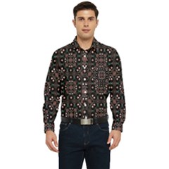 Dark Seamless Gemoetric Print Mosaic Men s Long Sleeve Pocket Shirt  by dflcprintsclothing