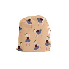 Cute  Pattern With  Dancing Ballerinas On Pink Background Drawstring Pouch (medium) by EvgeniiaBychkova