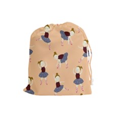 Cute  Pattern With  Dancing Ballerinas On Pink Background Drawstring Pouch (large) by EvgeniiaBychkova