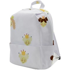 Cute Delicate Seamless Pattern With Little Princesses In Scandinavian Style With Texture Of Natural Zip Up Backpack by EvgeniiaBychkova