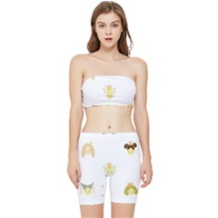 Cute Delicate Seamless Pattern With Little Princesses In Scandinavian Style With Texture Of Natural Stretch Shorts And Tube Top Set by EvgeniiaBychkova