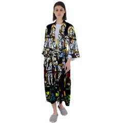 Christian Window Glass Art Print Maxi Satin Kimono by dflcprintsclothing