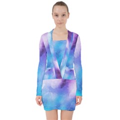 Metallic Paint V-neck Bodycon Long Sleeve Dress by goljakoff