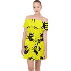 Cats Heads Pattern Design Off Shoulder Chiffon Dress by Amaryn4rt