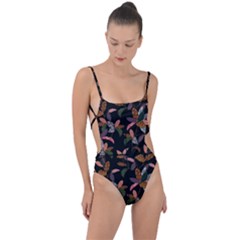 Animal Print Leaves Pattern Tie Strap One Piece Swimsuit by designsbymallika