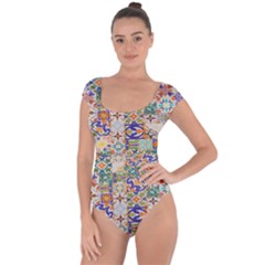 Mosaic Print Short Sleeve Leotard  by designsbymallika