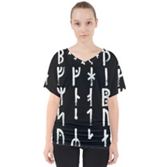 Medieval Runes Collected Inverted Complete V-neck Dolman Drape Top by WetdryvacsLair