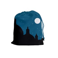 Silhouette Night Scene Cityscape Illustration Drawstring Pouch (large) by dflcprintsclothing