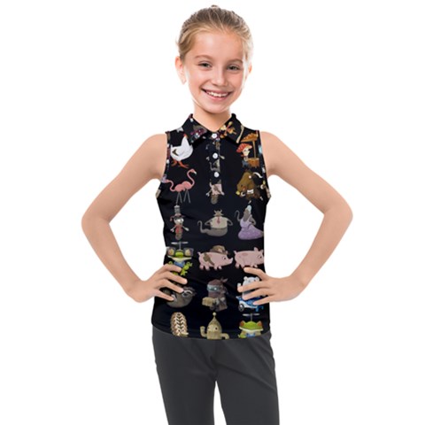 Glitch Glitchen Npc Animals And Characters Pattern Kids  Sleeveless Polo Tee by WetdryvacsLair