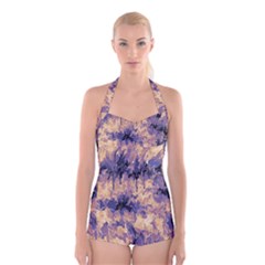 Yellow And Purple Abstract Boyleg Halter Swimsuit  by Dazzleway