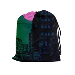 Vaporwave Old Moon Over Nyc Drawstring Pouch (xl) by WetdryvacsLair