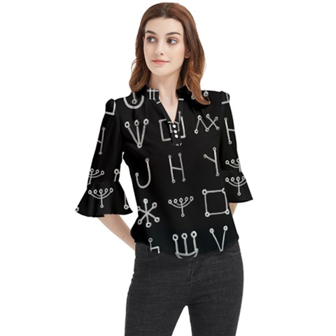 Heinrich Cornelius Agrippa Of Occult Philosophy 1651 Malachim Alphabet Collected Inverted Square Loose Horn Sleeve Chiffon Blouse by WetdryvacsLair