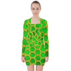 Hexagon Windows V-neck Bodycon Long Sleeve Dress by essentialimage