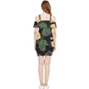 Tropical vintage yellow hibiscus floral green leaves seamless pattern black background. Shoulder Frill Bodycon Summer Dress View2