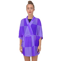Purple Gingham Check Squares Pattern Half Sleeve Chiffon Kimono by yoursparklingshop