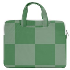 Green Gingham Check Squares Pattern Macbook Pro Double Pocket Laptop Bag by yoursparklingshop