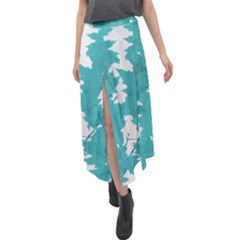 Blue Autumn Maple Leaves Collage, Graphic Design Velour Split Maxi Skirt by picsaspassion