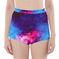 Colorful Pink And Blue Disco Smoke - Mist, Digital Art High-waisted Bikini Bottoms by picsaspassion
