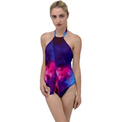 Colorful Pink And Blue Disco Smoke - Mist, Digital Art Go With The Flow One Piece Swimsuit by picsaspassion