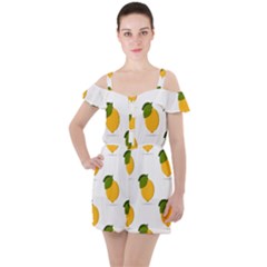 Lemon Fruit Ruffle Cut Out Chiffon Playsuit by Dutashop