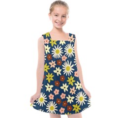 Floral Abstract Vector Seamless Pattern With Chamomile And Alpine Flowers In Minimalistic Style  Hand-drawn Botanical Repeated Background   Kids  Cross Back Dress by EvgeniiaBychkova