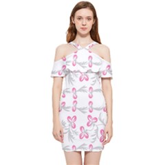 Pink Folk Flowers Shoulder Frill Bodycon Summer Dress by Eskimos