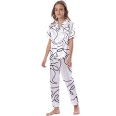 Cats Line Art  Kids  Satin Short Sleeve Pajamas Set by Sobalvarro